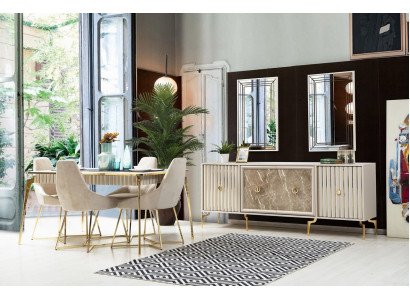 Stilvolle Esszimmer Garnitur Luxus Set Designer Esstisch mit 6x Stühlen