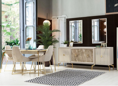 Stilvolle Esszimmer Garnitur Luxus Set Designer Esstisch mit 6x Stühlen