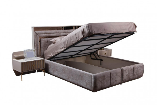 Taupes Schlafzimmer Set Designer Möbel Doppelbett Nachttische Holzmöbel