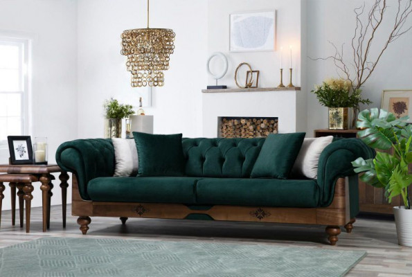 Grüner Chesterfield Dreisitzer Couch Wohnzimmer Sofas Sitzmöbel Couch