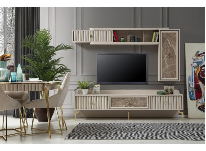 Designer Moderne Wohnwand Luxus Holz Regale Wohnzimmer Möbel Stilvoll