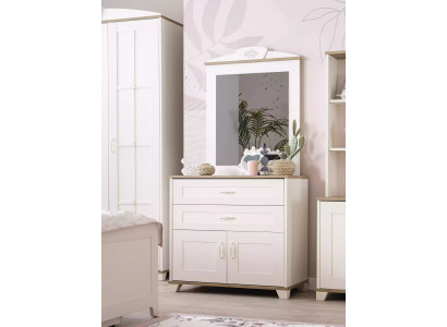 Garnitur Kommode mit Spiegel Set Schrank Holz Weiß Kommoden Design