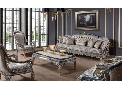Chesterfield Sitzgruppe Sofagarnitur 3+1+1 Sitzer Luxus Textil Couchen