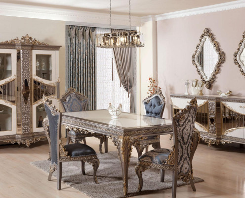 Designer Klassischer Esszimmer Set Stuhlgruppe Esstisch Garnitur 5tlg