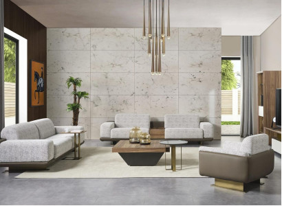 Gruppe Couchen Komplette Polstersofa Grau Stoffsofa Sofagarnitur 3tlg