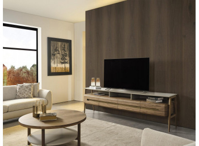 RTV Lowboard TV Ständer Wohnwand Sideboard Schrank Holz Braun Stilvoll