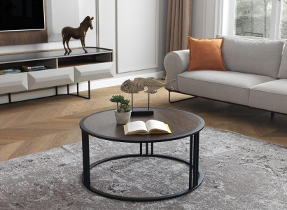 Wohnzimmer Couchtisch Beistelltisch Tisch Edelstahl Möbel Schwarz Rund