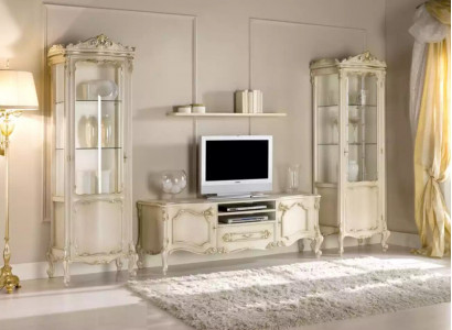 Wohnzimmer Wohnwand Set Gruppe Lowboard Vitrine 4tlg. Holz Möbel Regal