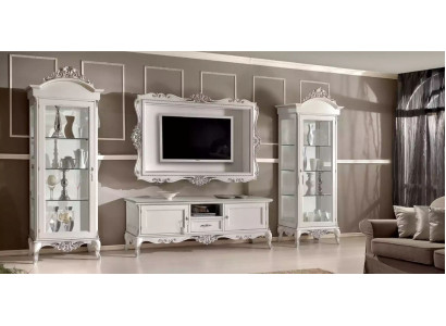 Wohnwand Lowboard 2x Vitrine TV-Rahmen Set 4tlg. Klassische Stil Weiß