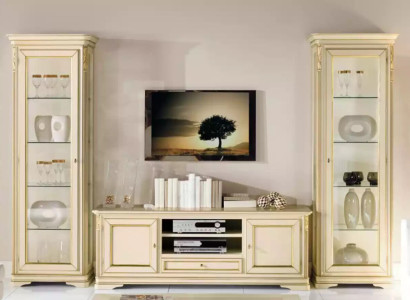 Italienische Wohnzimmer Wohnwand 2x Vitrine Schrank Designer Set 3tlg