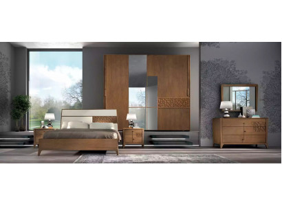 Schlafzimmer Set 6tlg. Luxus Bett 2x Nachttische Kleiderschrank Holz Neu