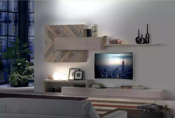 Wohnwand TV-Ständer Wandregale Wohnzimmer Luxus Lowboard Grau Neu