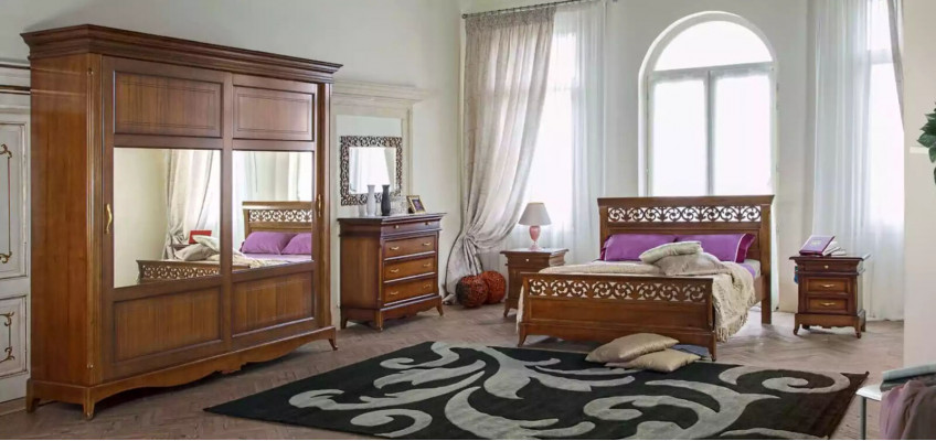 Schlafzimmermöbel Kleiderschrank mit Spiegel Massivholz Design Italien