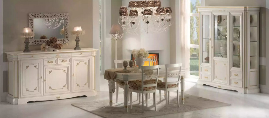 Klassische Vitrine Luxus Weiß Schrank Holz Italienische Stil Möbel Glas