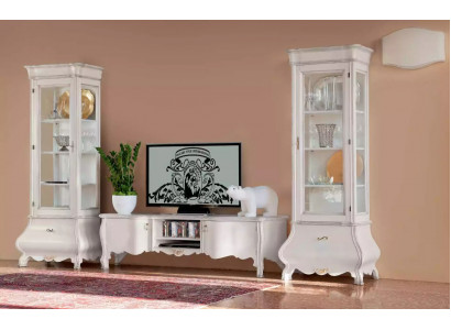 Weiße Luxus Wohnzimmer Wohnwand Möbel 2x Vitrinen TV-Ständer Klassisch