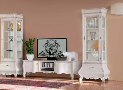 Weiße Luxus Wohnzimmer Wohnwand Möbel 2x Vitrinen TV-Ständer Klassisch