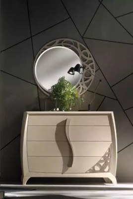 Set Kommode Spiegel Designer Luxus Konsole Kommoden Möbel Holz Beige