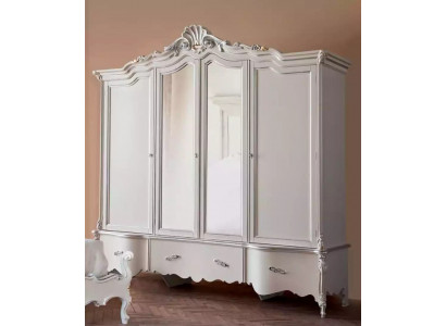 Viertüriger Weißer Klassischer Kleiderschrank Massivholz Schränke Design