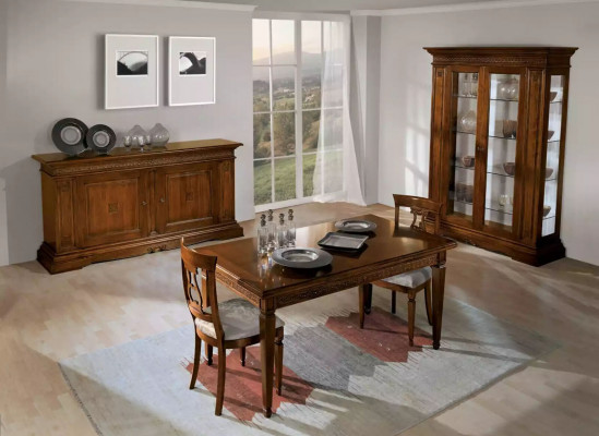 Garnitur Set 7tlg. Esszimmer Esstisch 4x Stühle Vitrine Luxus Holz Möbel