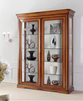 Klassischer Vitrine Schrank Klassische Glasschrank Braun Schränke Holz
