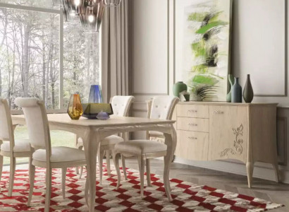 Esszimmer Set 6tlg. Esstisch 4x Stühle Sideboard Gruppe Garnitur Beige