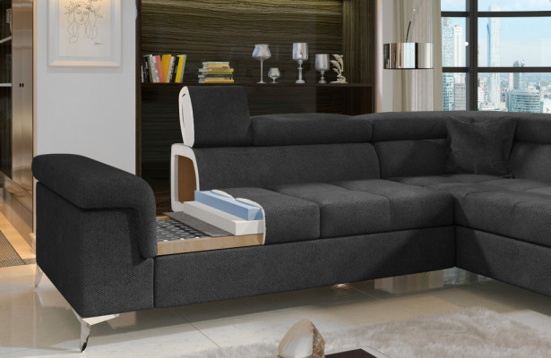 Ecksofa L-Form Sofa Couch Design Polster Schlafsofa Textil Bettfunktion Textil