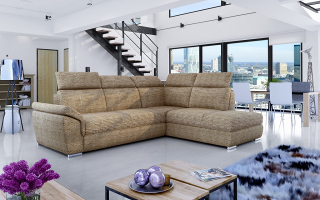 Stoff Ecksofa L-Form Sofa Couch Design Polster Modern Textil Bettfunktion neu