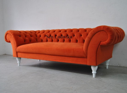 Stoff Design Couch Polster Sofas Textil Modern Sofa Chesterfield 3 Sitzer Orange