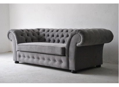 Sofa 3 Sitzer Stoff Design Couch Polster Sofas Textil Modern Chesterfield Grau