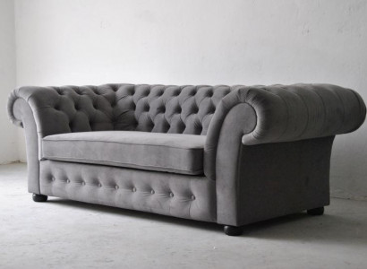 Sofa 3 Sitzer Stoff Design Couch Polster Sofas Textil Modern Chesterfield Grau