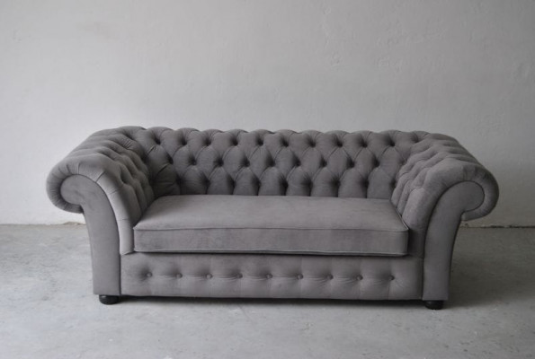 Sofa 3 Sitzer Stoff Design Couch Polster Sofas Textil Modern Chesterfield Grau