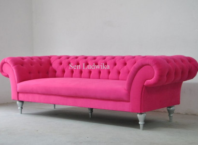 Stoff Design Couch Polster Sofas Textil Modern Sofa Chesterfield 3 Sitzer Rosa