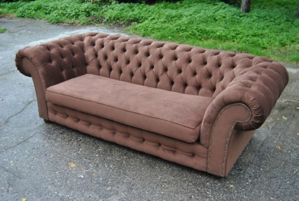 Sofa 3 Sitzer Stoff Design Couch Polster Sofas Textil Modern Chesterfield Beige
