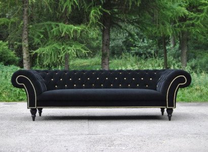 Stoff Design Couch Polster Textil Modern Sofa Chesterfield 3 Sitzer Schwarz