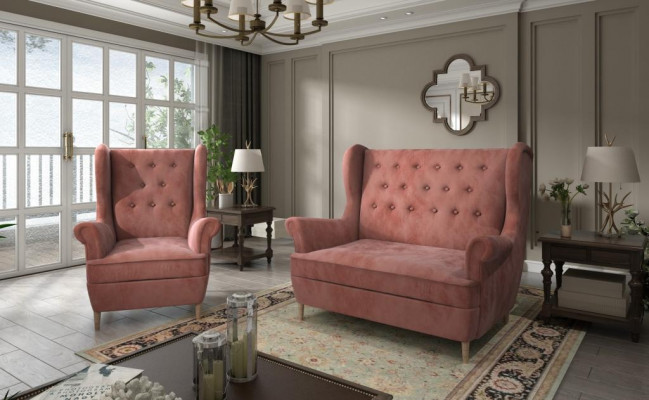 Graue Stoff Chesterfield Sofagarnitur 2+1 Sitzer Sofa Couch Polster Samt