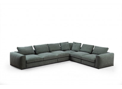 Wohnlandschaft Ecksofa L-Form Holz mit Textil Moderne Couch Neu grün
