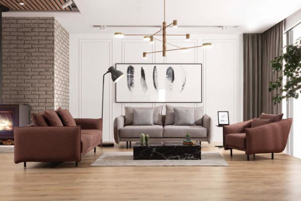Sessel 3+3+1 Sitzer Luxus Sofa braun Sofagarnitur Sofas Stoff Design