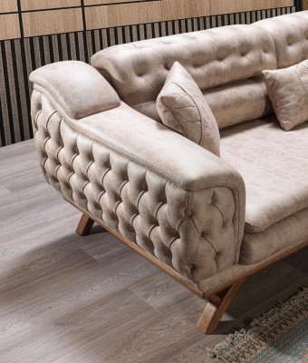 Chesterfield 3 Sitzer Beige Design Couchen Polster Sofas Textil Couch