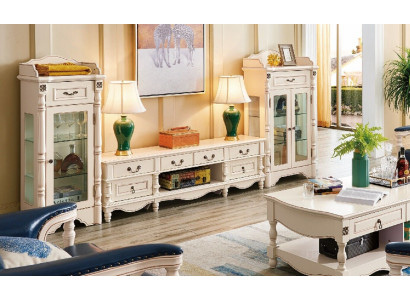 Vitrine Wohnzimmer Glas Klassisch 2tlg. Vitrinen Schrank Regal Regale Holz Set