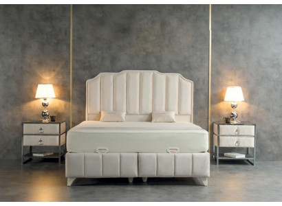 Schlafzimmer Set Beige Metall Bett Luxus 2x Nachttische Elegantes 3tlg