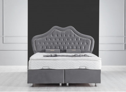 Bett Grau Doppelbett Boxspring Betten Stil Stoff Chesterfield 160x200