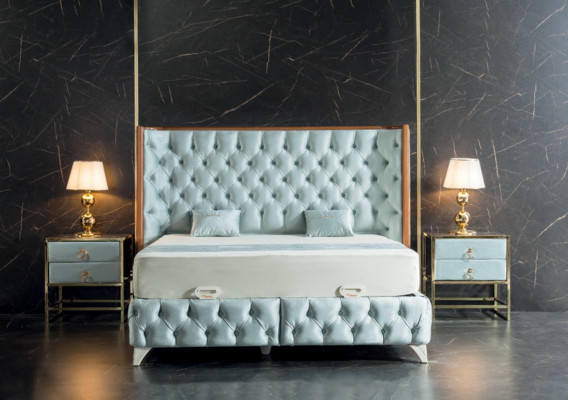 Schlafzimmer Set Weiß Metall Bett Chesterfield Luxus Stil 2x Nachttische 3tlg.