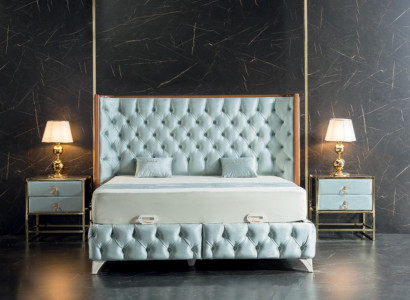 Schlafzimmer Set Weiß Metall Bett Chesterfield Luxus Stil 2x Nachttische 3tlg.