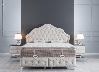 Schlafzimmer Set Weiß Bett Design Stil Modern 2x Nachttische Boxspring 3tlg. Neu