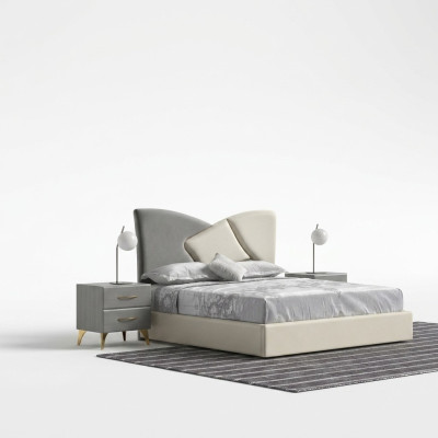 Bett 2x Nachttische Neu Luxus Komplettes Schlafzimmer Set neu grau 3tlg