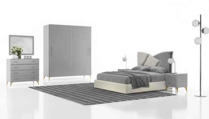 Bett Nachttisch Kleiderschrank Kommode 6 tlg.Design Schlafzimmer  Set