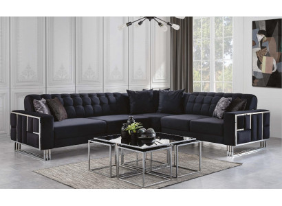 Luxus Ecksofa Textil Couchen Möbel Eckgarnitur Metall Elemente Couch Sofa