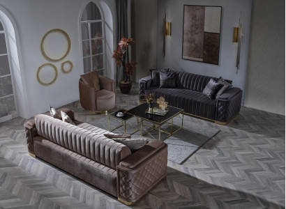 Chesterfield Sofagarnitur Couch Polster Set 3tlg. Garnitur Sofa Couchen Samt
