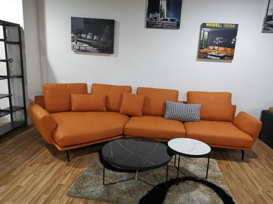 Ecksofa Orange LForm Wohnlandschaft Sofa Couch Polster Ecke Garnitur Leder Sofas