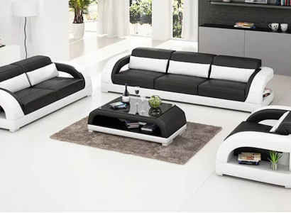 Wohnlandschaft Sofagarnitur 3+2+1 Sitzer Designer-Sofa Ledersofa Modernes Sofa